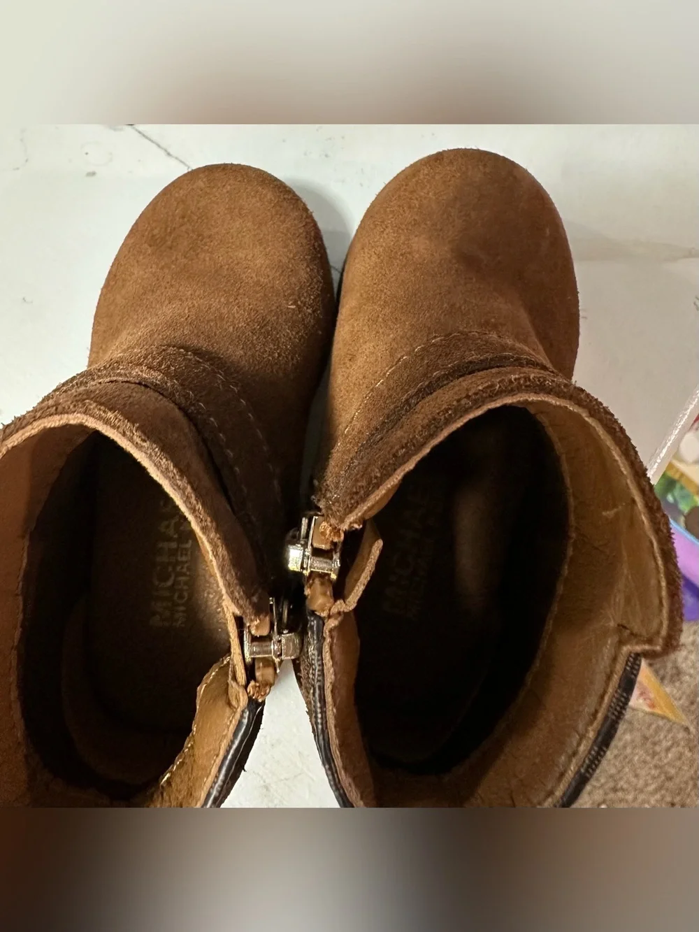 Michael Kors Chestnut Suede-Look Kids Ankle Boots with MK Heart